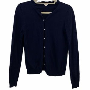 J.Crew Womens Navy Blue Jackie Wool Blend Cardigan Ruffle Collar Size Small